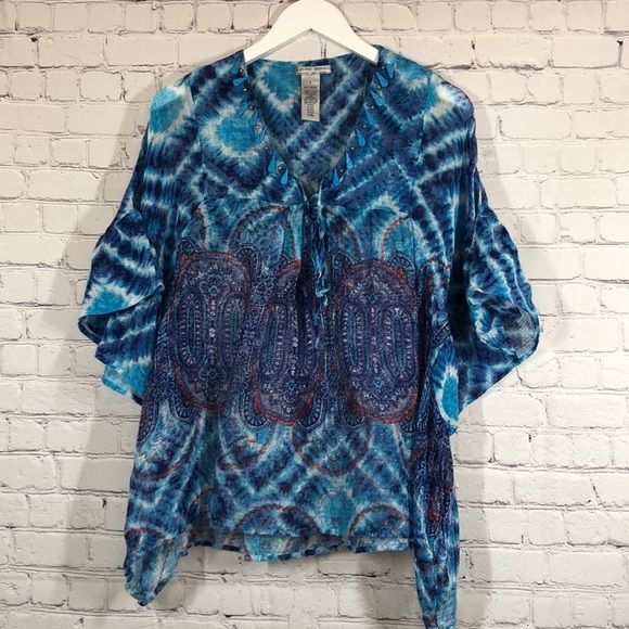 Alberto Makali blouse in blue with beads - Picture 1 of 6